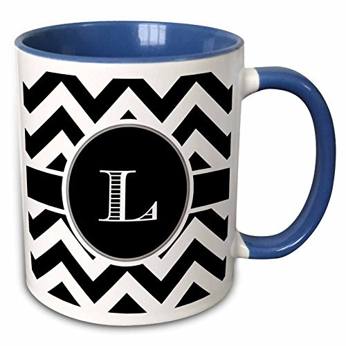 3dRose 222074_6 Black And White Chevron Monogram Initial L Mug 11 oz Blue