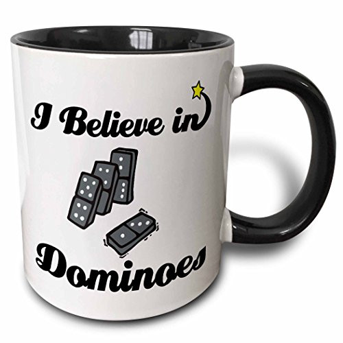 3dRose 105113_4 I I Believe In Dominoes Two Tone Black Mug 11 oz White