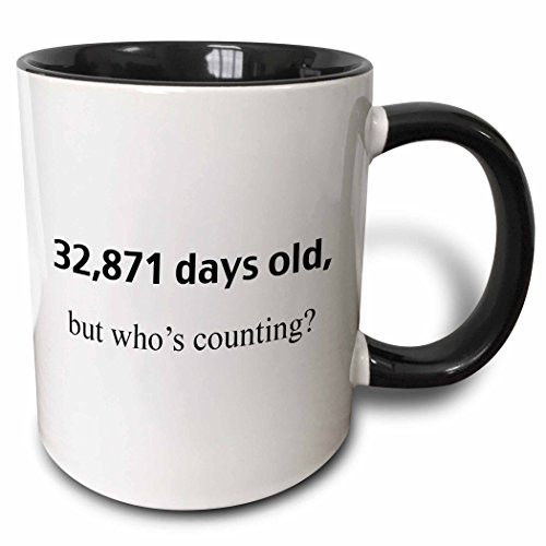 3dRose 108331_4 32,871 Days Old But Whos Counting Two Tone Black Mug, 11 oz, White