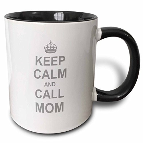 3dRose 157696_4 Keep Calm and Call Mom-Two Tone Black, 11oz Mug, 11 oz,