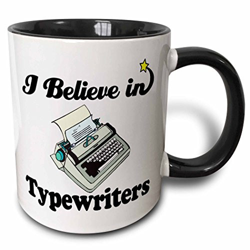3dRose 105696_4"I"I Believe In Typewriters" Two Tone Mug 11 oz Black/White