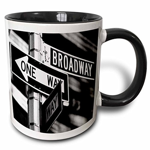 3dRose Broadway Two Tone Black Mug, 11 oz, Black/White