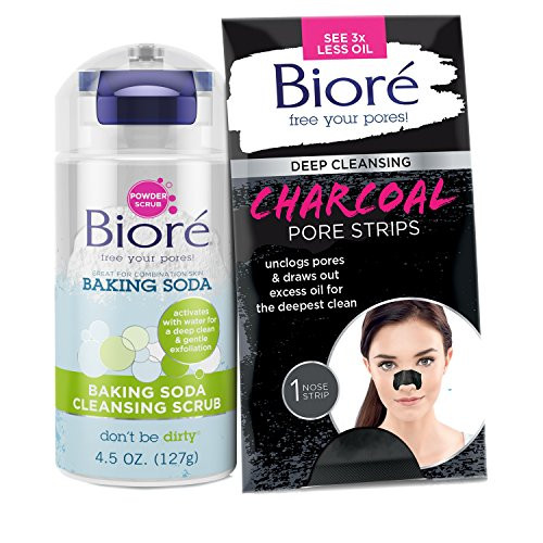 Bior&eacute; Baking Soda Cleansing Scrub for Combination Skin, (4.5oz) + One Bior&eacute; Deep Cleansing Charcoal Pore Strip for Nose