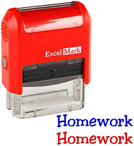 Homework - ExcelMark Self-Inking Two-Color Rubber Teacher Stamp - Perfect for Grading Homework - Red and Blue Ink