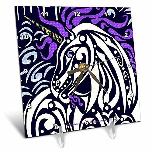 3dRose dc_23185_1 Cloud Runner Unicorn Tribal Fantasy-Desk Clock, 6 by 6-Inch