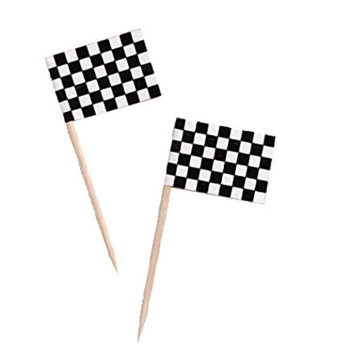 Creative Converting 150 Count Black and White Check Flag Picks, 2.5"