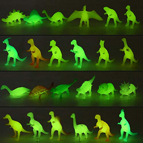 Yeonha Toys 96 Piece Glow in Dark Mini Dinosaur Toy Set(24 Style), Plastic Realistic Dino Figure, Luminous Noctilucent for Kid Birthday Party Favors Goody Bag Cake Toppers Pinata Easter Eggs Filler