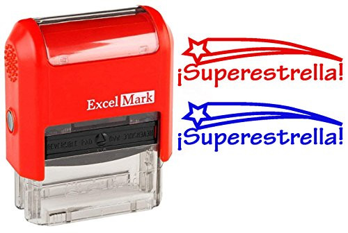 SUPERESTRELLA - ExcelMark Self-Inking Two-Color Rubber Spanish Teacher Stamp - Perfect for Grading Homework - Red and Blue Ink