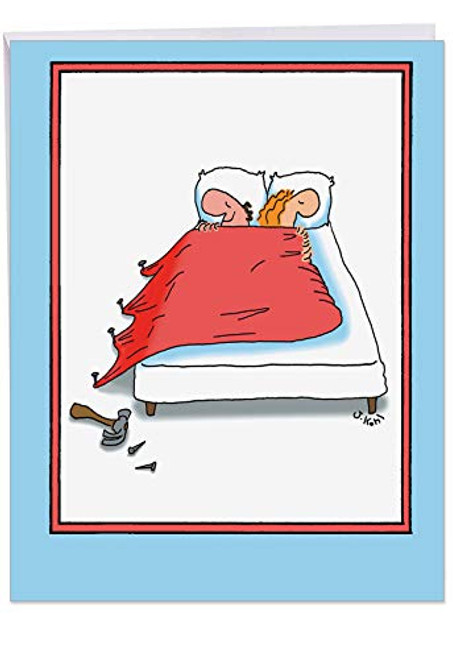 Humorous Nail Bed Anniversary Card with Envelope (Big 8.5 x 11 Inch) - Funny Card for Wife, Wedding Anniversaries - Cartoon Stationery Greeting Notecard, Folded Paper Card J3753