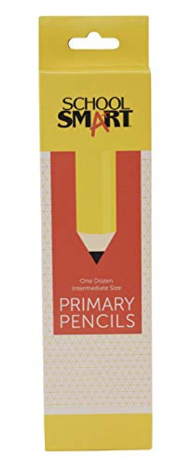 School Smart Primary Grade Pencils with Erasers - 11/32 in Thick - Pack of 12 - Yellow