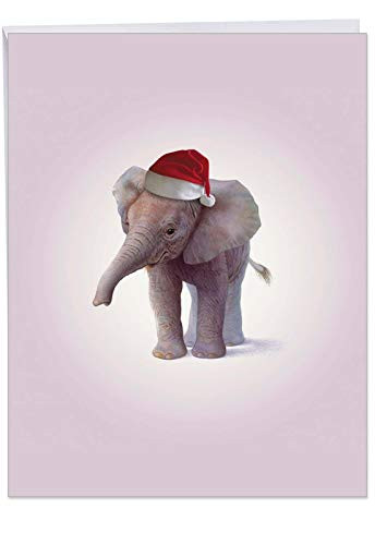 Holiday Card 'Xmas Zoo Babies Elephant' with Envelope 8.5 x 11 Inch - A Big Merry Christmas and Season's Greetings Card - Animal Stationery J6726DXSG