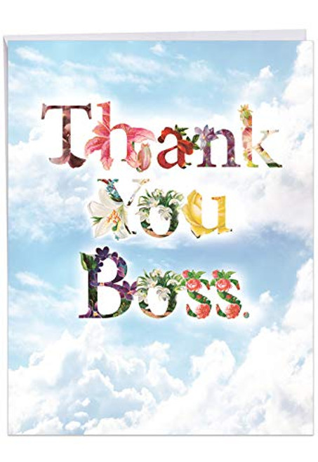 The Best Card Thanks A Bunch - Boss Thank You From All of Us Card with Envelope (8.5 x 11 Inch) Featuring Flower Filled Fonts That Say Thank You Against a Sky Background J2359ABYG-US The Best Card Thanks A Bunch - Boss Thank You From All of Us Card with Envelope (8.5 x 11 Inch) Featuring Flower Filled Fonts That Say Thank You Against a Sky Background J2359ABYG-US