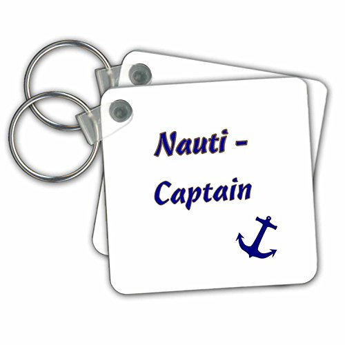 3dRose Image of Words Nauti Captain with Navy Anchor - Key Chains, 2.25" x 2.25", Set of 2 (kc_255335_1)