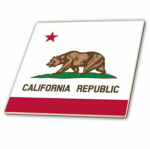 3dRose ct_158295_1 Flag of California Republic-Us American State-United States of America-The Bear Flag White Red-Ceramic Tile, 4-Inch