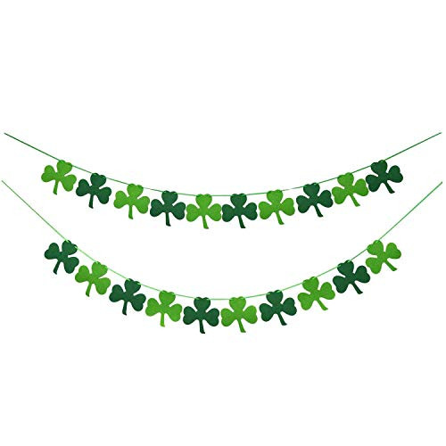 Felt Shamrock Clover Garland Banner - NO DIY - St. Patrick 's Day Banner Decor - St. Patrick 's Day Garland Decorations - Irish Party Supplies - Green and Light Green Color
