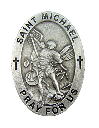 Religious Car Accessories Pewter Patron Saint Michael Pray for Us Oval Auto Visor Clip, 2 Inch