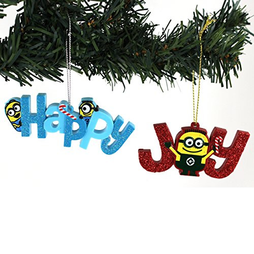 Universal Studios Despicable Me Minions Kurt Adler Ornaments Set Gift Boxed (Happy & Joy)