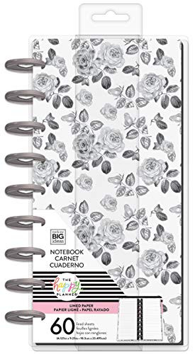 The Happy Planner Classic Half Sheet Notebook - Black & White Floral - 60 Sheets of Lined Paper - For Journaling, Making Lists, Staying Organized, Taking Notes & Doodling - Classic Size