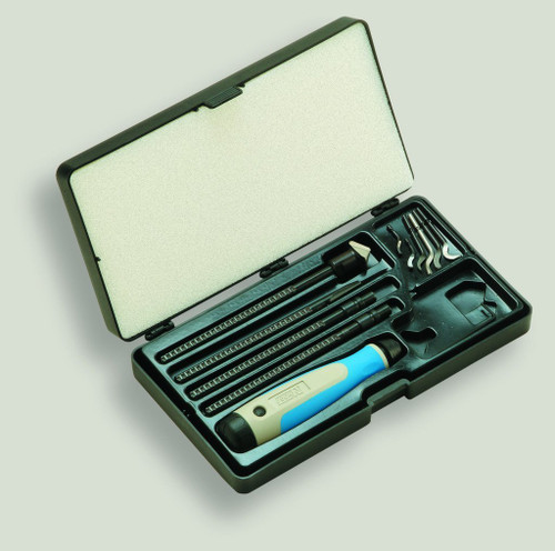 NOGA NG9200 Machinists Deburring Set INCLUDES: (1) NogaGrip 3 handle.(1) Each of holders N, S, C & D.(1) Each of blades C20, D50, N1, N2,S10, S20, S30 & S150.