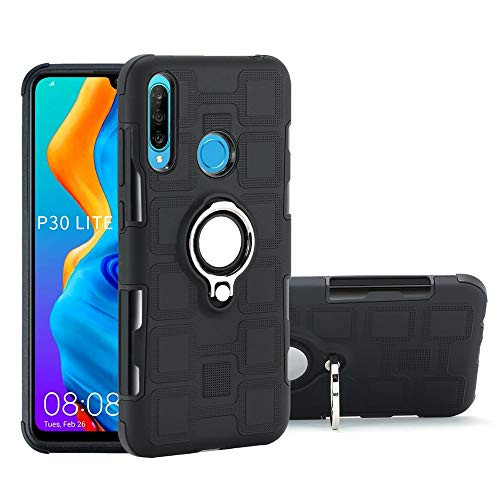Case for Huawei P30 Lite MAR-L01 MAR-L01M MAR-L01A MAR-LX1 MAR-LX1M MAR-L21 MAR-L21M MAR-LX1A MAR-LX21A MAR-LX3/LX3A MAR-L23/L23A MAR-LX2J Case Cover + 360 Degree Rotating Ring Holder Kickstand Black