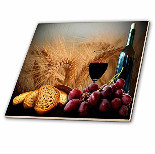 3dRose ct_14294_1 Wine Bread Grapes-Ceramic Tile, 4"