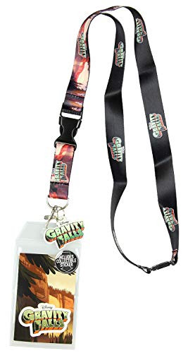 Disney Gravity Falls Forrest Scenery Lanyard Keychain ID Holder Gravity Falls Title Rubber Charm and Sticker