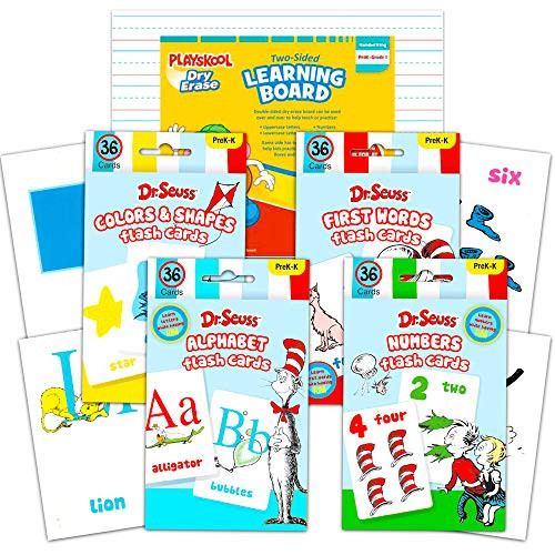 Dr. Seuss Flash Cards Super Set Toddler Kids -- 144 Flashcards (4 Packs) with White Board (Dr. Seuss ABC Flash Cards, Numbers Flash Cards, Colors and Shapes, First Words) with Stickers