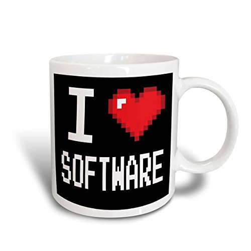 3dRose Geeky Old School Pixelated Pixels 8-Bit I Heart I Love Software Ceramic Mug, 11-Ounce