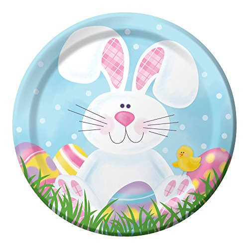 Creative Converting 8 Count Sturdy Style Paper Cottontail Fun Dinner Plates, 8.75", Blue/White/Pink (422198)
