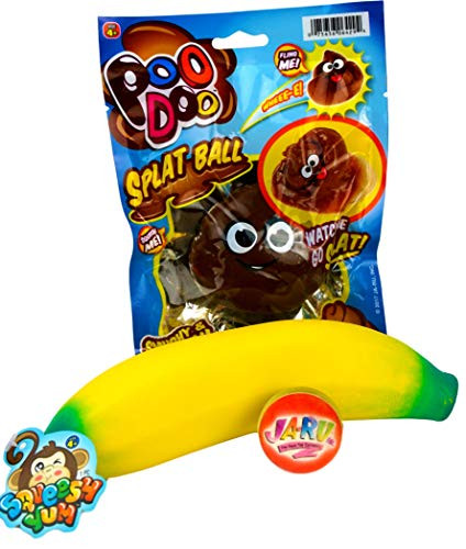 JA-RU Super Stretchy Banana, Poo Emoji Splat Ball and and 1 Collectable Bouncy Ball Stretches Long & Shrink Slow. Smells Good 3340-6429BRp