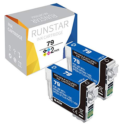 Run Star 79 T079 Remanufactured lnk Cartridge T079120 Replacement for Epson Artisan 1430 Stylus Photo 1400 Printer, 2 Black