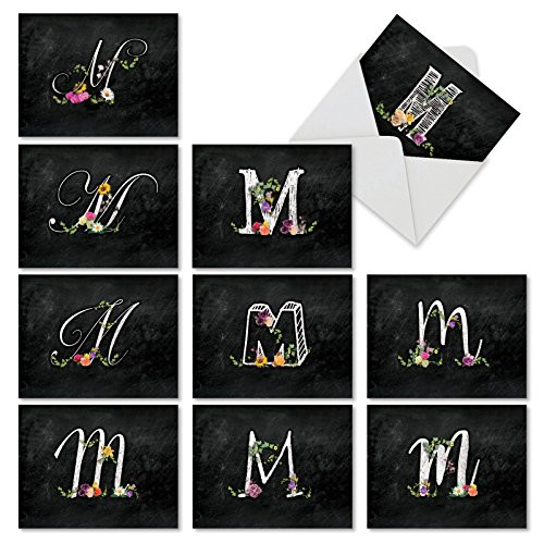 Assortment of Blank Greeting Cards with Envelopes (Boxed set of 10) - M Chalk and Roses' Blank Note Cards 4 x 5.12 inch for all Occasions M3808OCB-B1x10