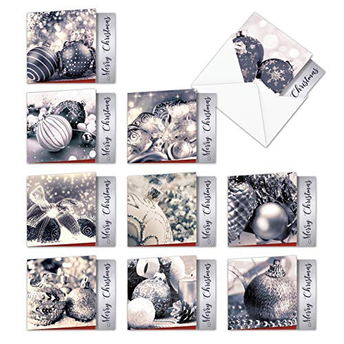 Let it Glow - 10 Boxed Merry Christmas Note Cards with Envelopes (4 x 5.12 Inch) - Beautiful Holiday, Xmas Tree Ornament Photos - Happy Holidays Stationery Notecards, Assorted Set MQ4980XSG-B1x10