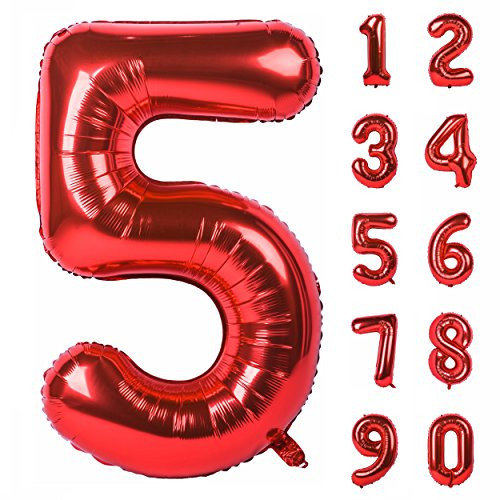 40 inch Large Numbers 0-9 Birthday Party Decorations Helium Foil Mylar Big Number(Balloon Red 5)