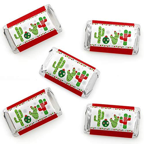 Big Dot of Happiness Merry Cactus - Mini Candy Bar Wrapper Stickers - Christmas Cactus Party Small Favors - 40 Count