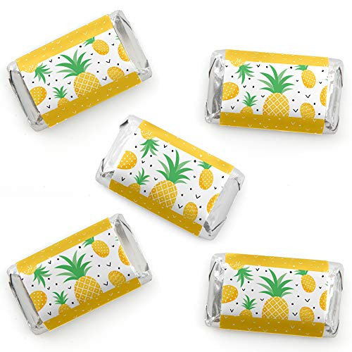 Big Dot of Happiness Tropical Pineapple - Mini Candy Bar Wrapper Stickers - Summer Party Small Favors - 40 Count