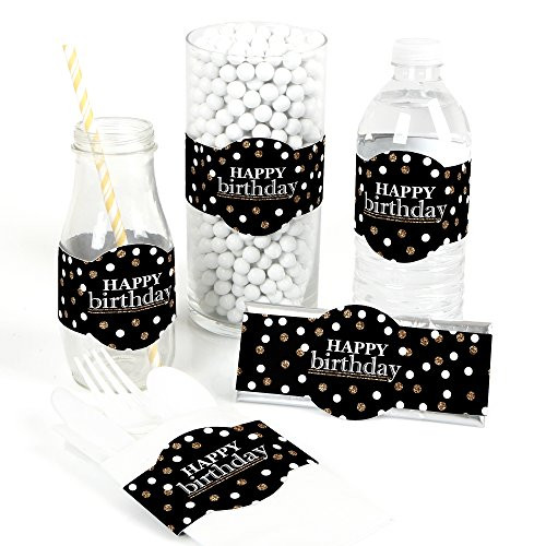 Adult Happy Birthday - Gold - DIY Party Supplies - Birthday Party DIY Wrapper Favors & Decorations - Set of 15