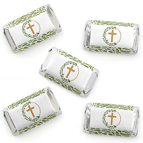 Big Dot of Happiness Elegant Cross - Mini Candy Bar Wrapper Stickers - Religious Party Small Favors - 40 Count