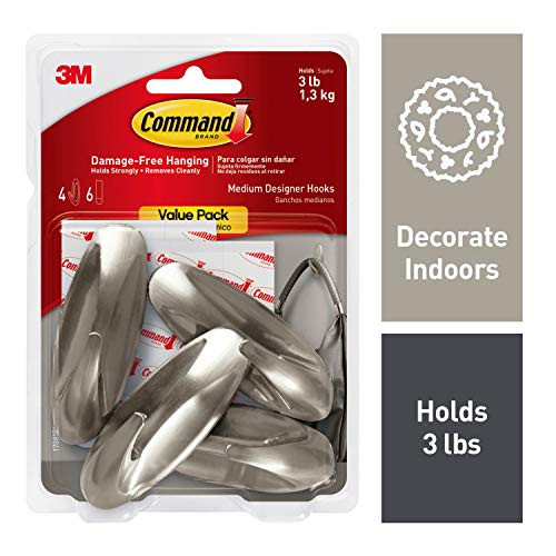 Command 3 lb Capacity Hooks, Indoor Use, 4 hooks, 6 strips Command 3 lb Capacity Hooks, Indoor Use, 4 hooks, 6 strips
