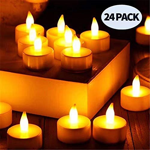 Flameless LED Tea Light Candles, Battery-Powered Unscented LED Tealight Candles, Fake Candles, Tealights, Battery Included (24 Pack)