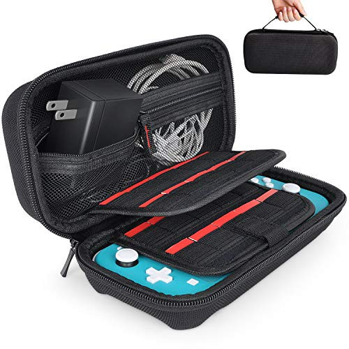 Hestia Goods Nintendo Switch Lite Case - Fit Original Charger Adapter - with 20 Game Cartridges Hard Shell Travel Carrying Switch Lite Pouch Case for Nintendo Switch Lite Console & Accessories, Black