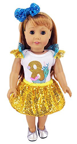 ebuddy Total 3pc Yellow Shinning Doll Clothes Accessories Include Rompers Skirt Headband for 18 Inch American Girl,Our Generation Doll and 43cm New Born Baby Doll,15 inch Dolls