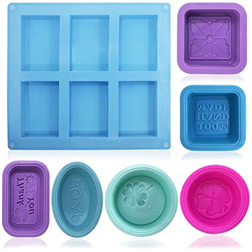 13 pcs Soap Making Molds, FineGood Food Grade Silicone Soap Mold, Cupcake Muffin Soft Baking Pan Mould for DIY Homemade Craft - Blue, Rose Red, Purple, Green