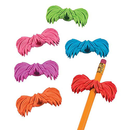 Fun Express Bushy Mustache Pencil Toppers (24 Pack) Classroom, Mustache Party and Movember Supplies