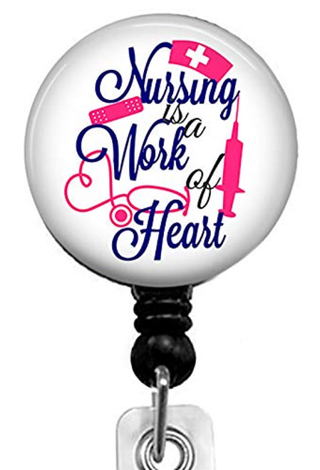 Nursing is a Work of Heart Retractable Badge Reel with Alligator Clip?Name Nurse ID Card Badge Holder Reel, Decorative Custom Badge Holder