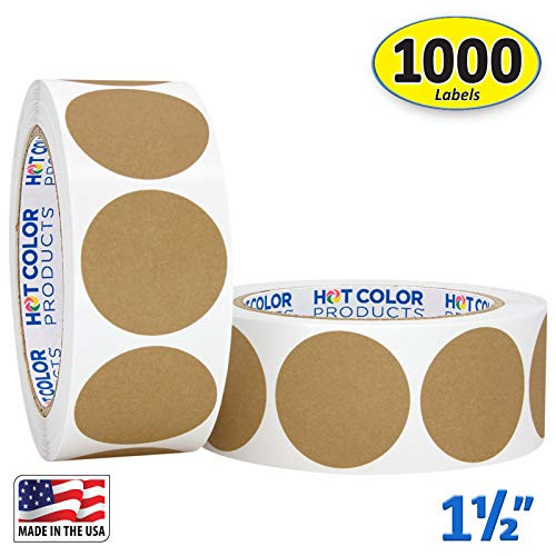 1.5" Kraft Brown Round Color Coding Circle Dot Labels on a Roll, 1000 Stickers, 500 Stickers per Roll, 2 Rolls, 1.5 inch Diameter.