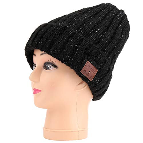 Happy-top Wireless Bluetooth Beanie Hat, Smart Beanie Headset Musical Knit Headphone Speaker Hat Speakerphone Cap, Hands Free for Skating Skiing Running Walking Christmas Gifts (Black)
