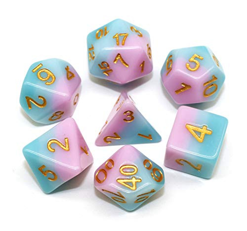 HD Dice Set DND RPG Polyhedral Dice for Dungeons and Dragons(D&D) Pathfinder MTG Role Playing Games Blue Pink 2-Tone Dice Set with Dice Bag
