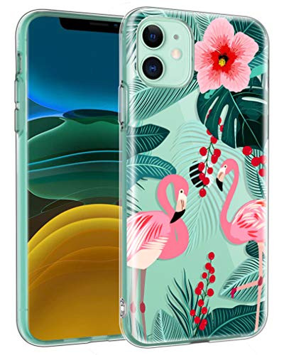 Hekodonk Compatible iPhone 11 Case, Flower Clear Design TPU Bumper Protective Silicone Shockproof Protective Flexible Anti-Scratch Cover for Apple iPhone 11 Flamingo
