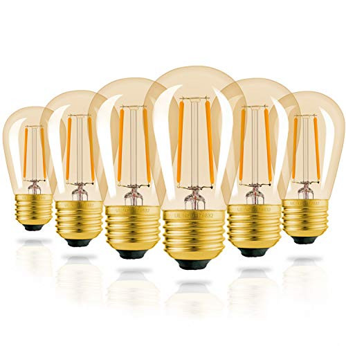 Hizashi 2 Watt S14 Amber Replacement Glass Bulbs 2200K Dimmable E26 LED Light Bulbs for Outdoor Patio String Lights - 11W-25W Incandescent Edison Bulbs Replacement, UL Listed - 6 Pack